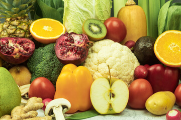 Delicious Assortment of fresh ripe fruits and vegetables