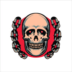 skull and chains tattoo vector design