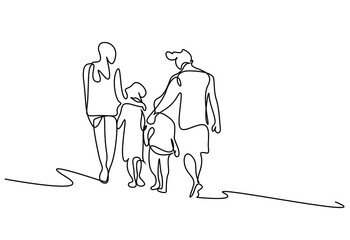 a family and their children happily walking outside