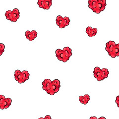 Awesome digital Valentines day pattern with beautifull red individual isolated hearts on the white background.