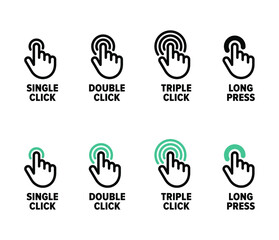 "Single Click, Double Click, Triple Click, Long Press" vector information sign