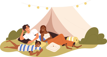 Happy Family Resting Together Cartoon Illustration