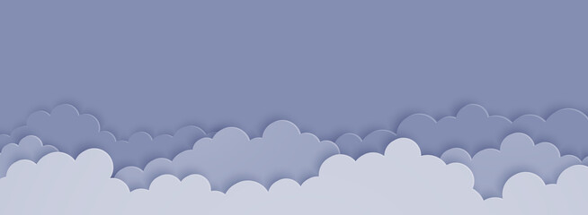 Gray clouds on gray sky background paper cut style