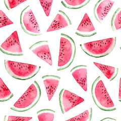 watercolor slices of watermelon. seamless pattern on a white background - 495095307