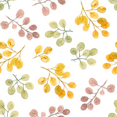 watercolor eucalyptus branches. hand painting seamless pattern - 495095329