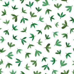 watercolor cute small green leaves seamless pattern - 495095534