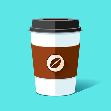 Coffee cup in flat style on color background. Drink to go. Simple object. Vector design element for your business project