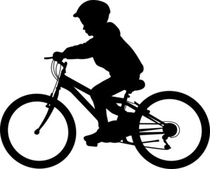 school boy riding MTB silhouette - vector
