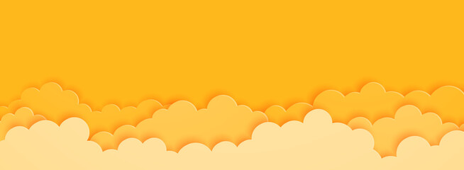Orange clouds on orange sky background paper cut style