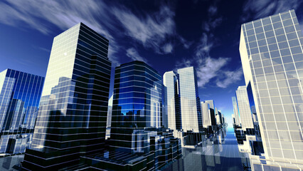 Fototapeta na wymiar City Building Simple Modern Skyscraper business 3D illustration background.