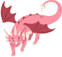 Cute Pink Dragon Childish Cartoon Illustration