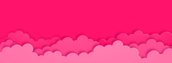 Pink clouds on pink sky background paper cut style