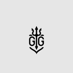 GG trident ocean retro initial logo concept - obrazy, fototapety, plakaty