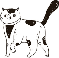 Cute Cat Walking Contour Monochrome Illustration