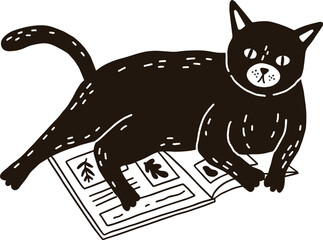 Funny Cat Lying Contour Monochrome Illustration © Good Studio