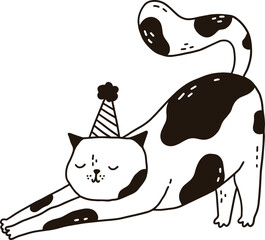 Cute Cat Stretching Contour Monochrome Illustration © Good Studio