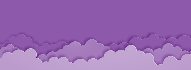 Purple clouds on purple sky background paper cut style