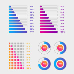 Set of percentage diagram with colorful from 10 to 100 for infographics. Vector illustration.