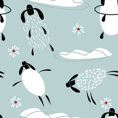 seamless pattern with Cute sheep and Dots. 