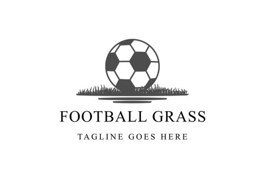Vintage Retro Ball with Grass Field for Soccer Football Club Competition Logo Design Vector