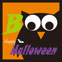 happy halloween card with owl and boo