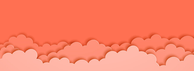 Light red clouds on red sky background paper cut style