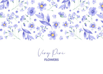 Banner with watercolor very peri flowers