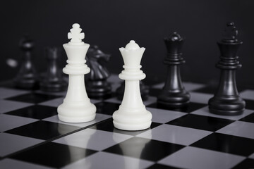 chess game.business leader concept.Selective focus.on a dark background.