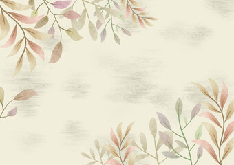 Obraz premium Watercolor floral background with brush and floral frame for horizontal banner, backdrop, wedding invitation, thank you card, wallpaper