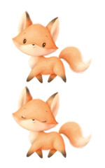 Illustration of a cute cartoon little fox. Cute animals.