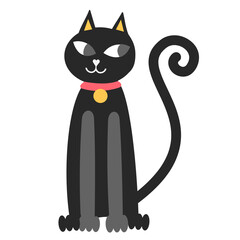 Black funny cat on a white background. Modern trendy flat style. Illustration with pets.
