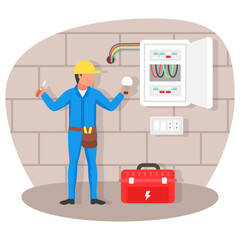 Identifying and Fixing Issues With Wiring at Home Concept vector color icon design, Electrician Profession symbol, Power Supply and wiring Sign, handyman and Repairman tools stock illustration