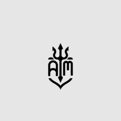 AM trident ocean retro initial logo concept - obrazy, fototapety, plakaty