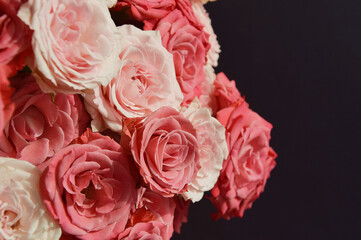 background for the design of holidays, valentine's day, birthday, March 8. a bouquet of flowers. beautiful pink roses.