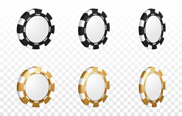 Vector casino chips PNG. Golden and black chips on an isolated transparent background. Casino, poker.