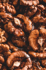 Close up of walnuts with honey