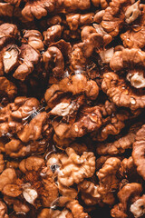 Close up view of walnuts with honey