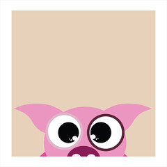 Vector illustration of cartoon peeking pig. Symbol of farm animal.