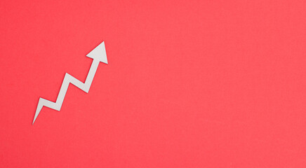 Stock market mock up blank template design idea. Gray growth arrow mockup against pastel pink...