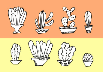 Cactus and succulents vector set. Hand drawn cacti illustration.