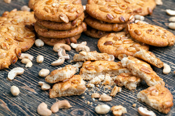 wheat-oatmeal cookies with peanuts, closeup