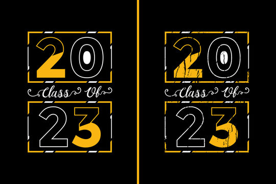 Typography T-Shirt Design for Class of 2023. Yellow and white Typography T-Shirt for Class of 2023
