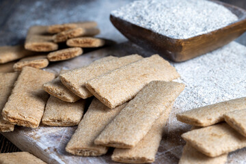 wheat long cookies stuffed with mashed different fruits