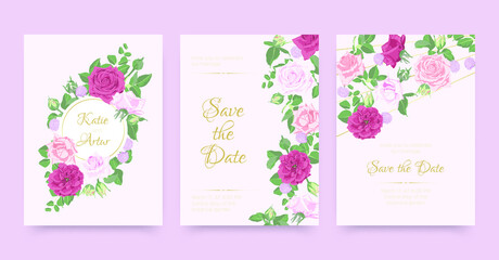 Wedding Card. Engagement Poster with Decorative Roses. Summer Leaves Cover. Wedding Card Background. Botanical Marriage Invitation. Rsvp Frame with Flowers. Spring Leaf. Fashion Wedding Card.