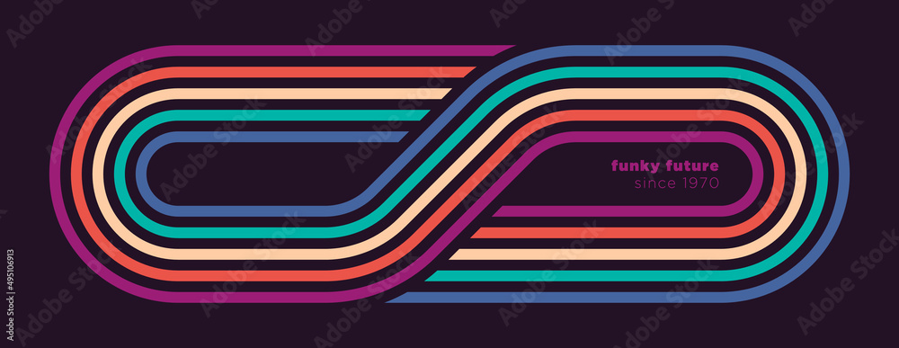 Poster futuristic background in simple retro style design with colorful lines. vector illustration.