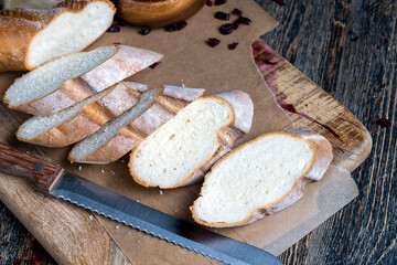 cut fresh wheat baguette into several pieces