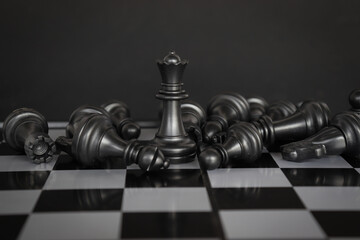 concept chess board game black. planning and decision making business leader concept. Selective focus.