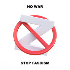 russian army symbol letter Z  in red stop sign. Z symbol inside prohibition sign. Symbol of the russian military invasion of Ukraine. Stop war. 3D render, 3D illustration