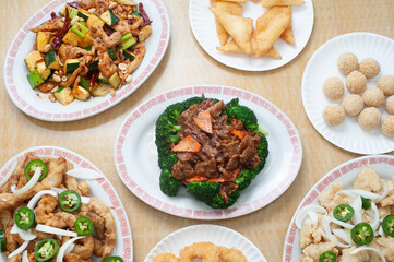 Chinese food feast - beef broccoli 