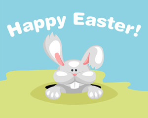 Easter rabbit in hole. Cartoon cute bunny vector illustration. Happy holiday celebration symbol.